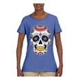thumbnail image 2 of Wild Bobby Day Of The Dead Sugar Skull Pop Culture Women Graphic Tee, Light Blue, X-Large, 2 of 5