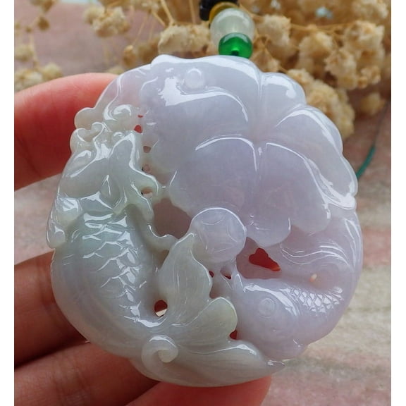 Certified Green Lavender Burma 100% Natural A Jade jadeite Pendant Dragon Fish Lotus Leaf Coin Ruyi Necklace 658581 TN