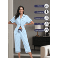 thumbnail image 3 of EA'S SECRET 100% Cotton Pajamas for Women Set Short SleeveSleepwear Button Down Loungewear Capri Summer Pajama Pants with Pockets(Light Blue,L), 3 of 7