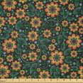 thumbnail image 2 of Ambesonne Floral Fabric by the Yard Microfiber, Swirling Branches of Flowers, 5 Yards, Dark Night Blue and Orange, 2 of 2