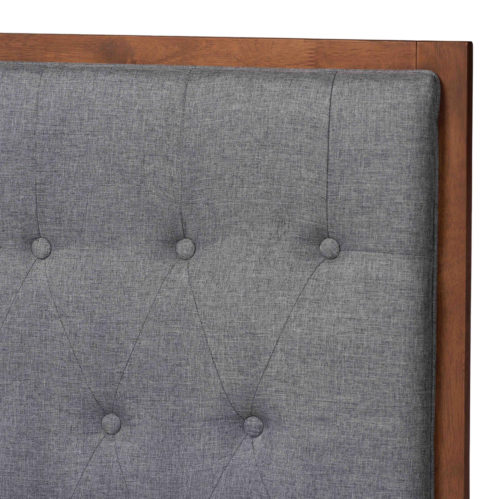 Baxton Studio Dericia Classic and Traditional Grey Fabric and Walnut Brown Finished Wood King Size Platform Bed