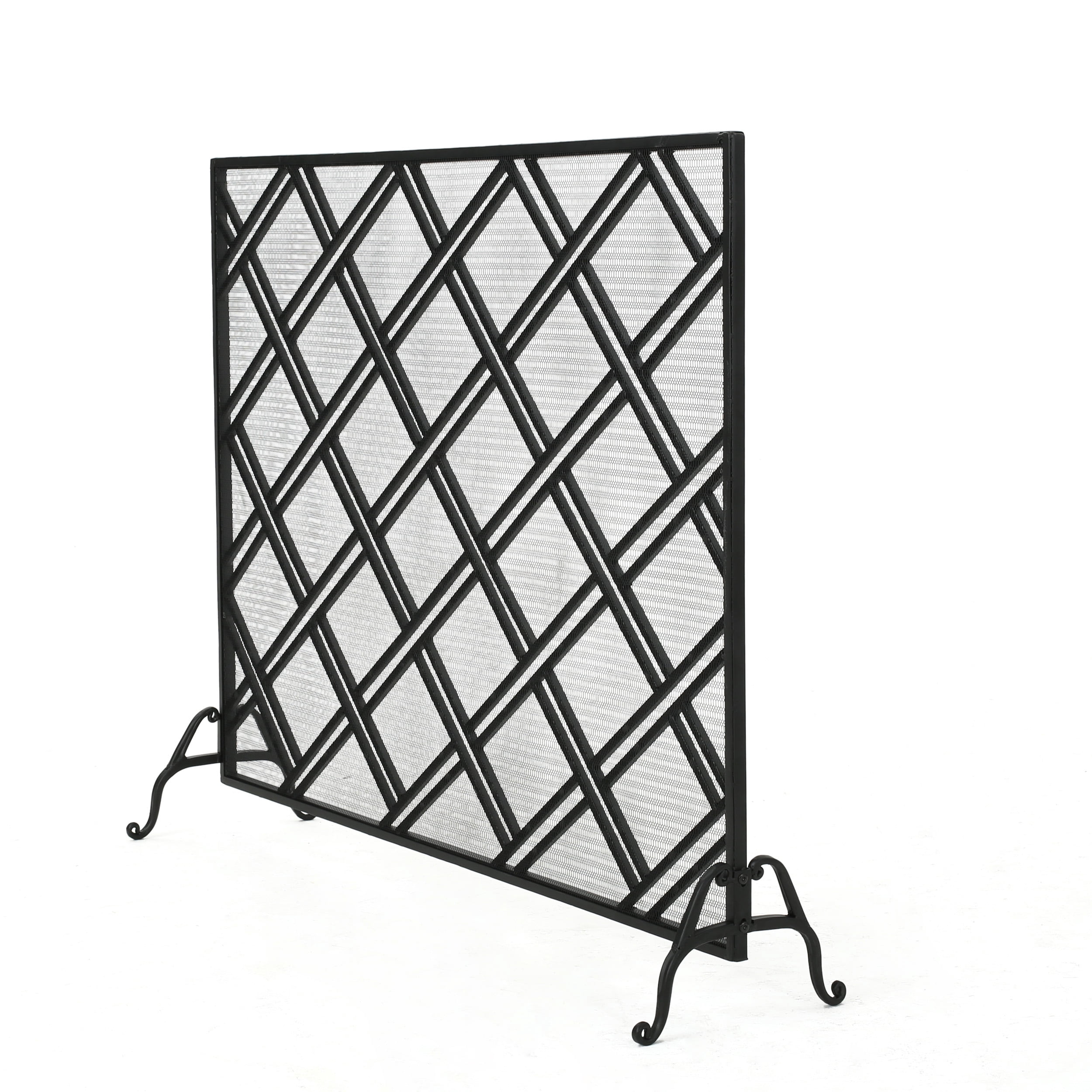 Fireplace Screen with Iron Frame and Panel Design, Indoor Firescreen and Spark Guard for Fireplace Safety, Black