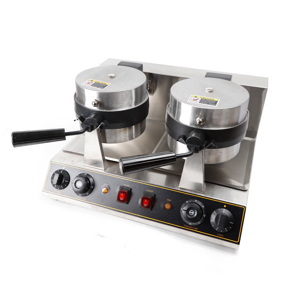 DENEST Dual Rotating Belgian Waffle Maker Commercial Non-Stick 7" Round Breakfast 1500W
