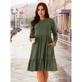 thumbnail image 4 of DARING DIVA Casual Long Sleeve Tiered A-Line Swing Dress S Army Green, 4 of 7