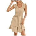 thumbnail image 1 of Birdeem Robe Mi-Mollet Sans Manches à Encolure Carrée pour Femmes, d'Été, Décontractée, Sans Manches, à Volants, Dos Nu, Bohème, Courte Mini Robe, 1 of 12