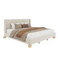 thumbnail image 5 of Upholstered Platform Bed with Wingback Headboard and Round Wooden Legs, Velvet Wingback Platform Bed Frame with Sturdy Slats for Bedroom, No Box Spring Needed, Noise-Free, 5 of 7