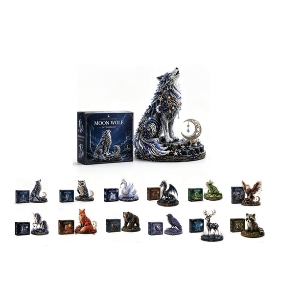 2026 New 3D Beaded Animal Kit, Mythical Guardian Diy Animal Beading Kit, Unique Handmade Gift for Craft Lovers (Moon Wolf)