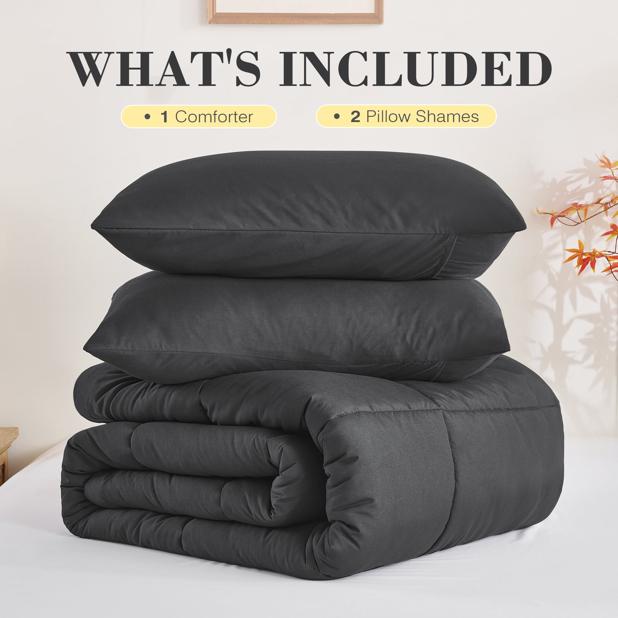 Mosluna Queen Size Comforter Sets, 3 Piece Soft Quilted Bedding Sets, All-Season Down Alternative Comforter with 2 Pillow Shams, Dark Gray
