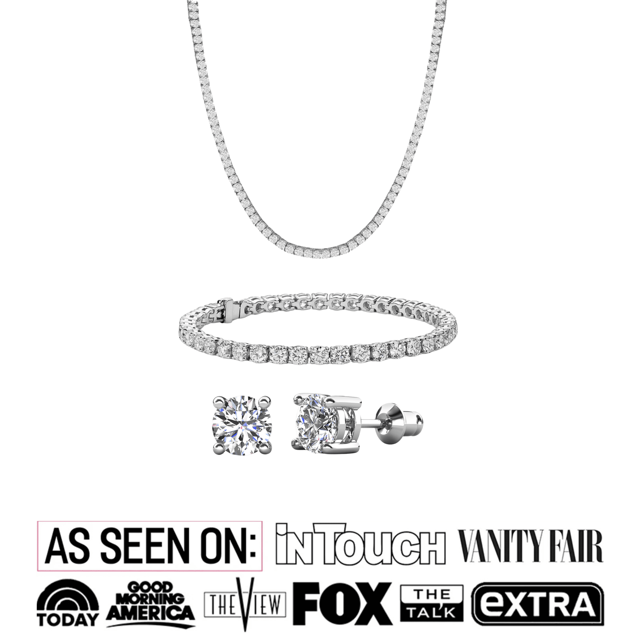 Cate & Chloe Pack of 3 - Kaylee 18k White Gold Plated Jewelry Set with Simulated Diamond Crystals