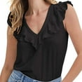 thumbnail image 4 of Summer Shirts for Women Trendy V Neck Ruffle Sleeveless Tank Tops Solid Color Casual Comfy Going out Blouses Tee, 4 of 5