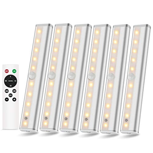 Lanbojindi Under Cabinet Lighting 6 Pack With Remote 20 Led Dimmable Battery Operated Lights Counter Light Fixtures Stick On Touch For Display Kitchen Bedroom 2 Colors Com Led Dimmable Battery Operated Lights, Led Display Cabinet Lighting Battery