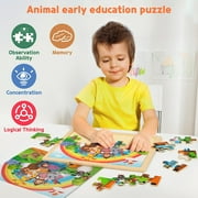 SYNARRY Large Wooden Animal Puzzles for Kids 4-in-1 Gift Box(Each 24 pcs), FSC Certified, Educational Jigsaw Puzzle Set for Preschool Kids Ages 3-6, Wooden Puzzles for Boys and Girls Ages 3-8