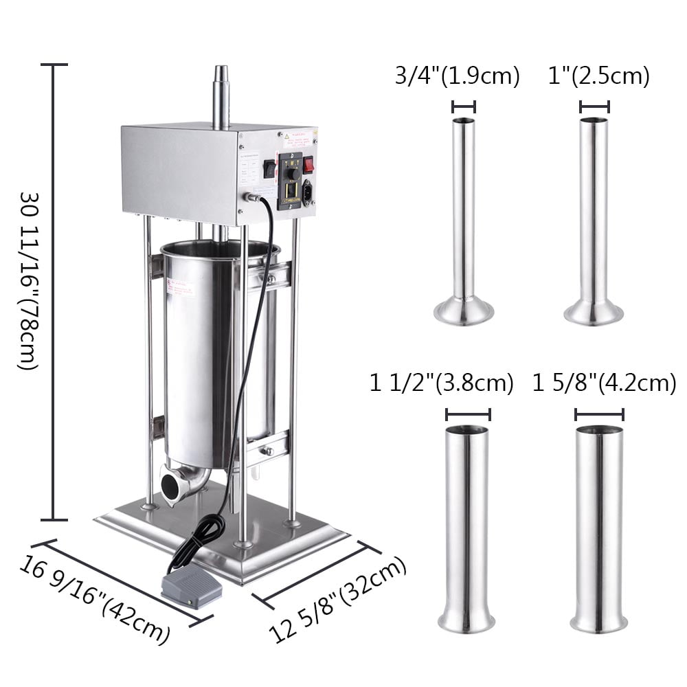32Lbs 15L Commercial Electric SS Vertical Sausage Stuffer Variable Speed Control Quick Removable Barrel Design Foot Pedal Switch US Delivery