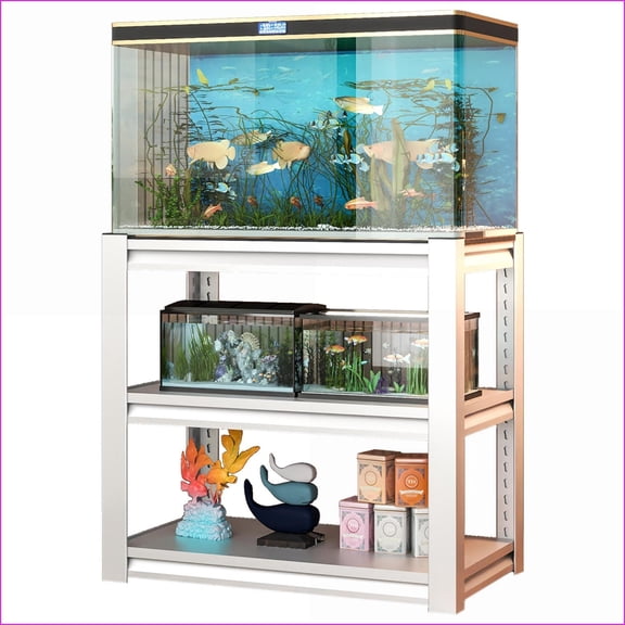 Fish Tank Stand - 34”W Metal Aquarium Stand, Adjustable 3-Tier Rack for 20-30 Gallons, 400 lbs Capacity | Modern | Metal