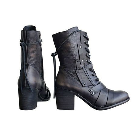 

Rdeuod Cowboy Boots for Women Women s Shoes Laceing Mid Heel Rivets Zipper Fashion Shoes Mid Leather Boots Womens Hiking Boots