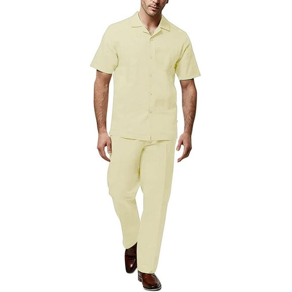 Adam Baker Rizzo Men's 2-Piece Linen-Cotton Blend Walking Suit - Soft Yellow - Meduim - 33Wx32L