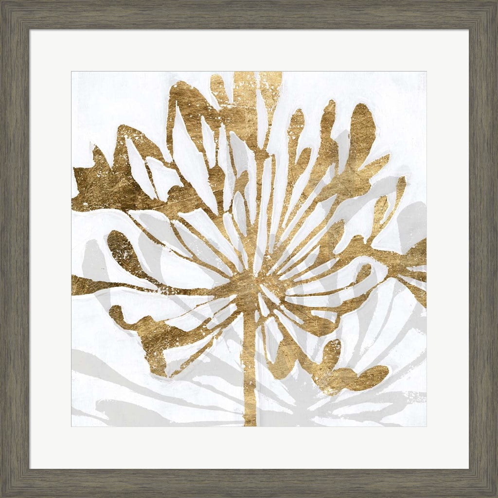 Golden Gilt Bloom II Framed Art with Weathered Gray Frame
