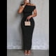 thumbnail image 4 of Vestido Elegante de Verano para Mujer, de Corta, Ajustado, para Cóctel, Graduación, con Hombros Descubiertos y Corte Oblicuo. Negro M, 4 of 7