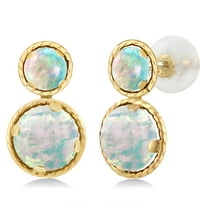 Gem Stone King 14K Yellow Gold Simulated White Opal Earrings for Women (1.10 Cttw, Gemstone October Birthstone, Round Cabochon 6X6MM, Round Cabochon 4X4MM)