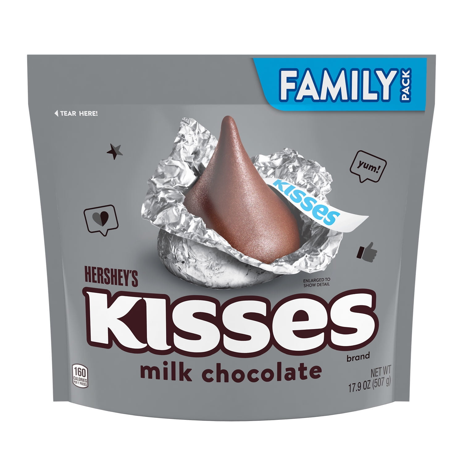 HERSHEY'S KISSES Milk Chocolate Silver Foil, Easter Candy Family Pack, 17.9 oz