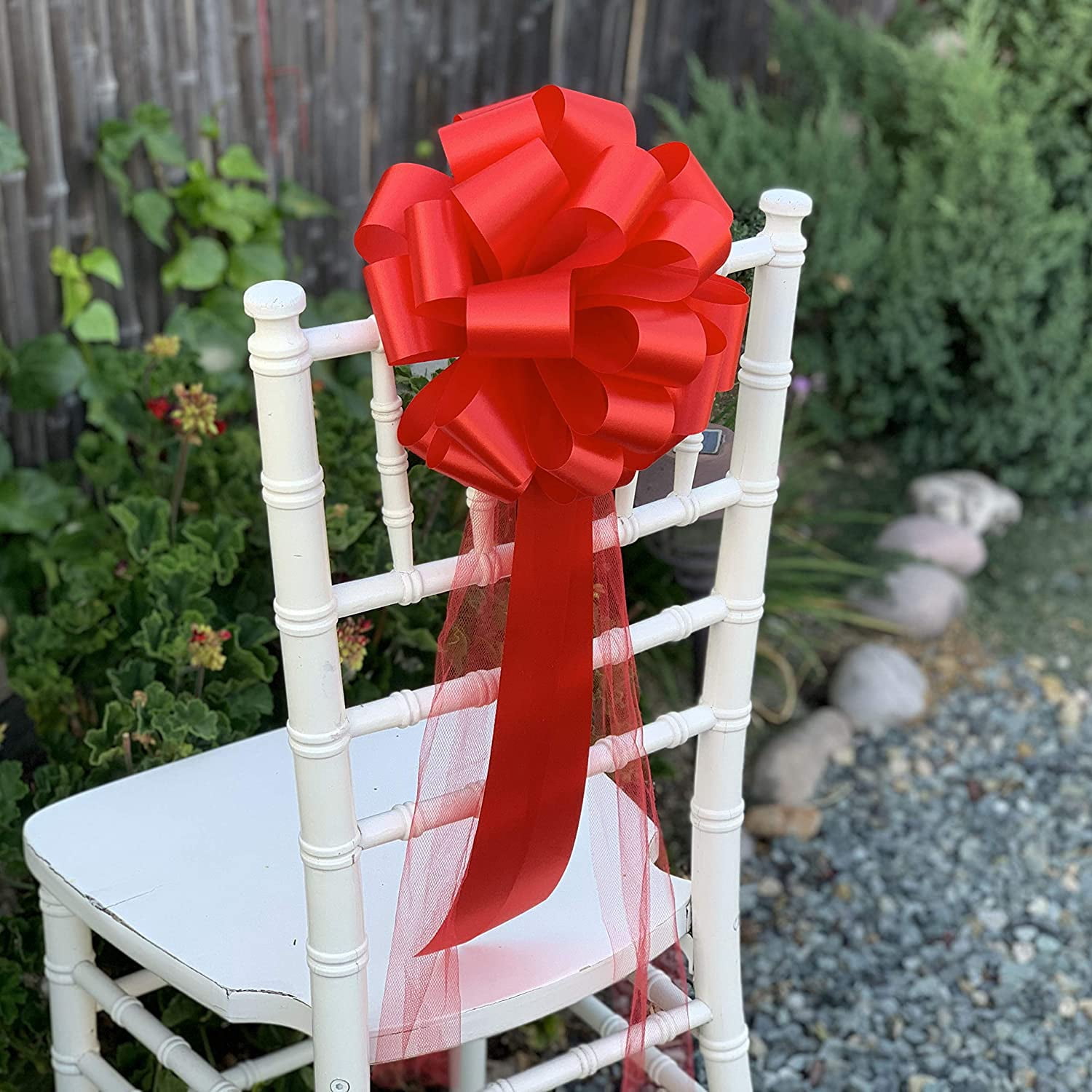 Big Decorative Red Ribbon Pull Bows with Long Tails - 9" Wide, Set of 6, 4th of July, America 250 Anniversary, Mother's Day, Wreath, Fundraiser, Gift Basket, Patriotic, Team Colors, School Graduation