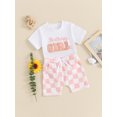 thumbnail image 6 of Toddler Baby Birthday Outfit Letter Embroidery Short Sleeve T-Shirt with Checkerboard Shorts 2 Pcs Set for Boy Girl, 6 of 10