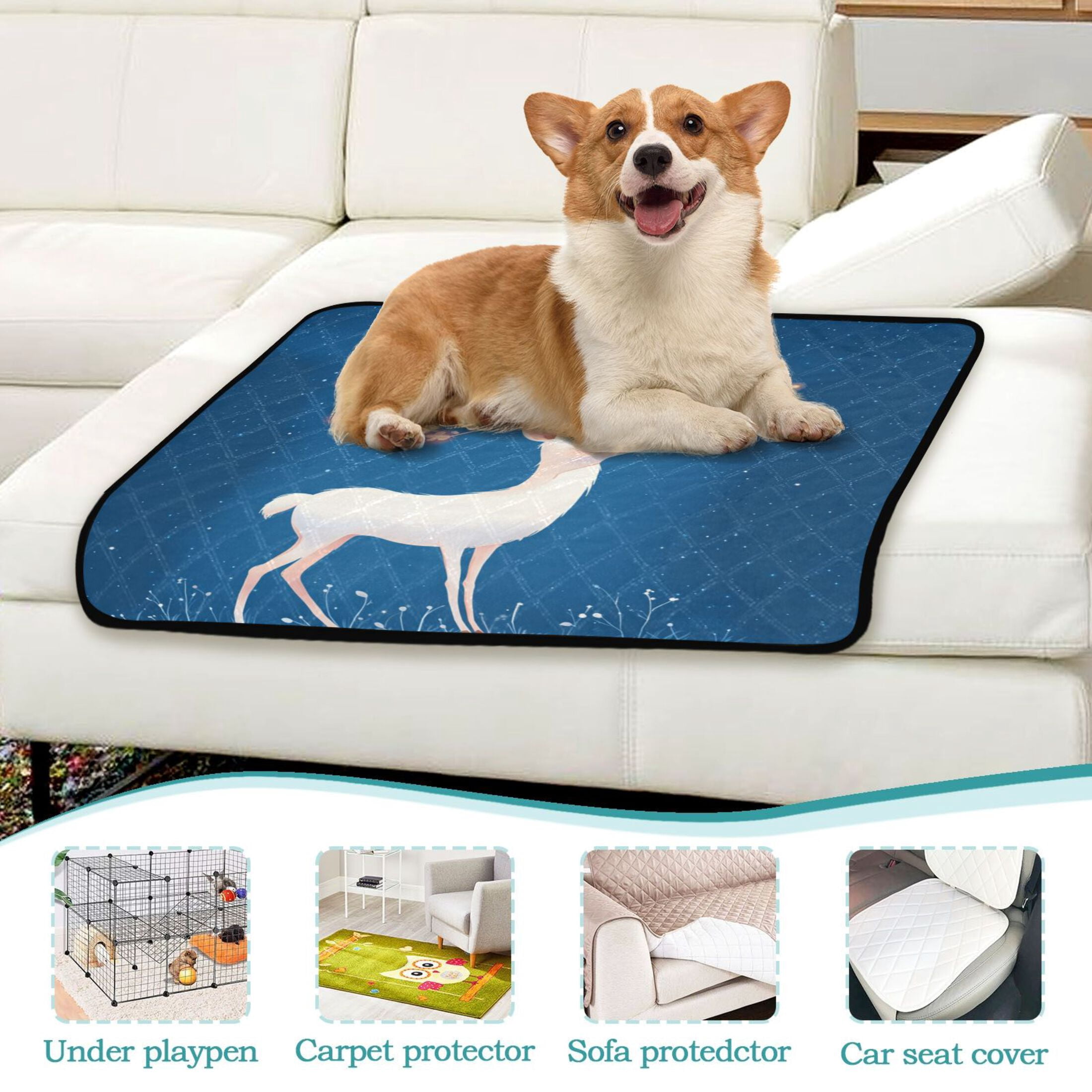 Washable Pet Pee Pads with Super Absorbent Reusable Training Pads for Dogs & Cats Cute White Deers