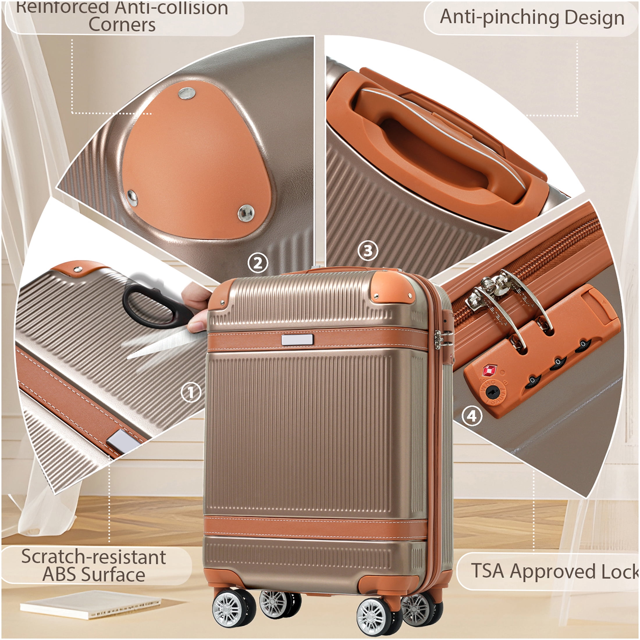 JERFIT 3-Piece Hardshell Spinner Luggage Set with TSA Lock, Expandable Carry-On Suitcase, Durable ABS Lightweight Checked Bag for Men Women Travel