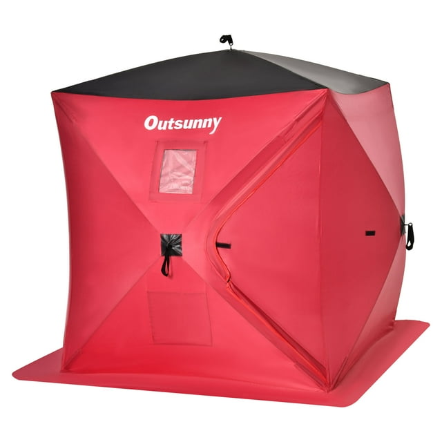 Outsunny Tente de Pêche sur Glace Pop-Up pour 2 Personnes avec Sac de Transport, Rouge