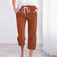 thumbnail image 2 of Women's Spring And Summer Solid Color Lace Up Pocket Loose Wide Legged Capris - Elastic, Suitable for Office, Parties, 2 of 4