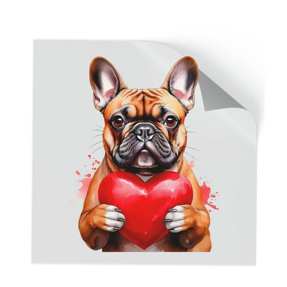 Happy Valentine's Day French Bulldog Brings Love Heart Cutout Transfer Sticker Dog Lover Gifts Transparent Decal Art Decor - 02028