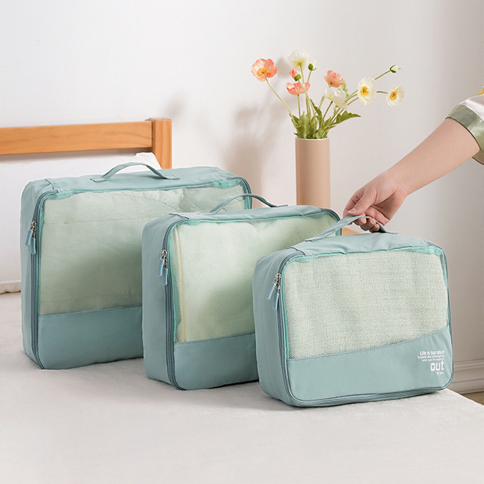 Qholemyo Closet Organizers And Storage 6 Pieces Fabric Travel Luggage Cubes Multi Functional Accessory Storage Bags
