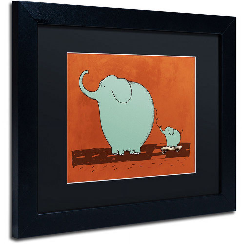 Carla Martell 'Skateboard Elephant' Black Matted Framed Art