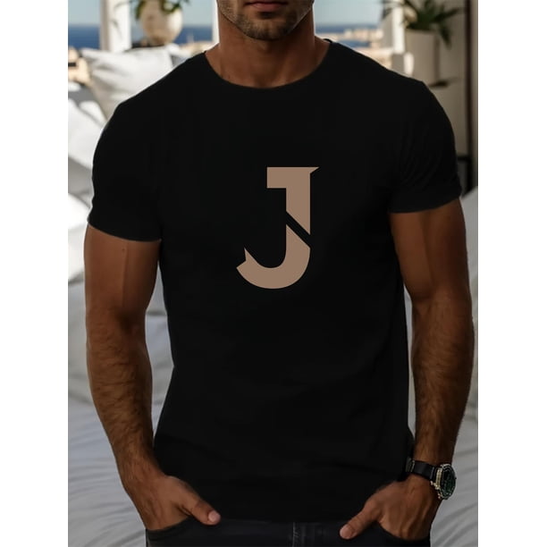Graphic playera para hombreMen's Casual J-Pattern Summer T-Shirt, Round Neck, Short Sleeve, Polyester - Non-Transparent, Shirts for Summer Tee For Adult, Men, Women, Teen, Teenager, Adolescent, Yout