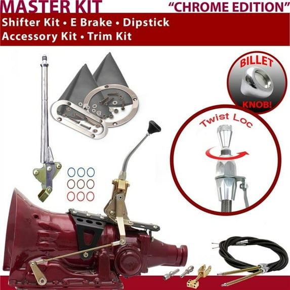 American Shifter TH400 Shifter Kit Chrome 8 in. E Brake Cable Trim Kit Dipstick for EDB51