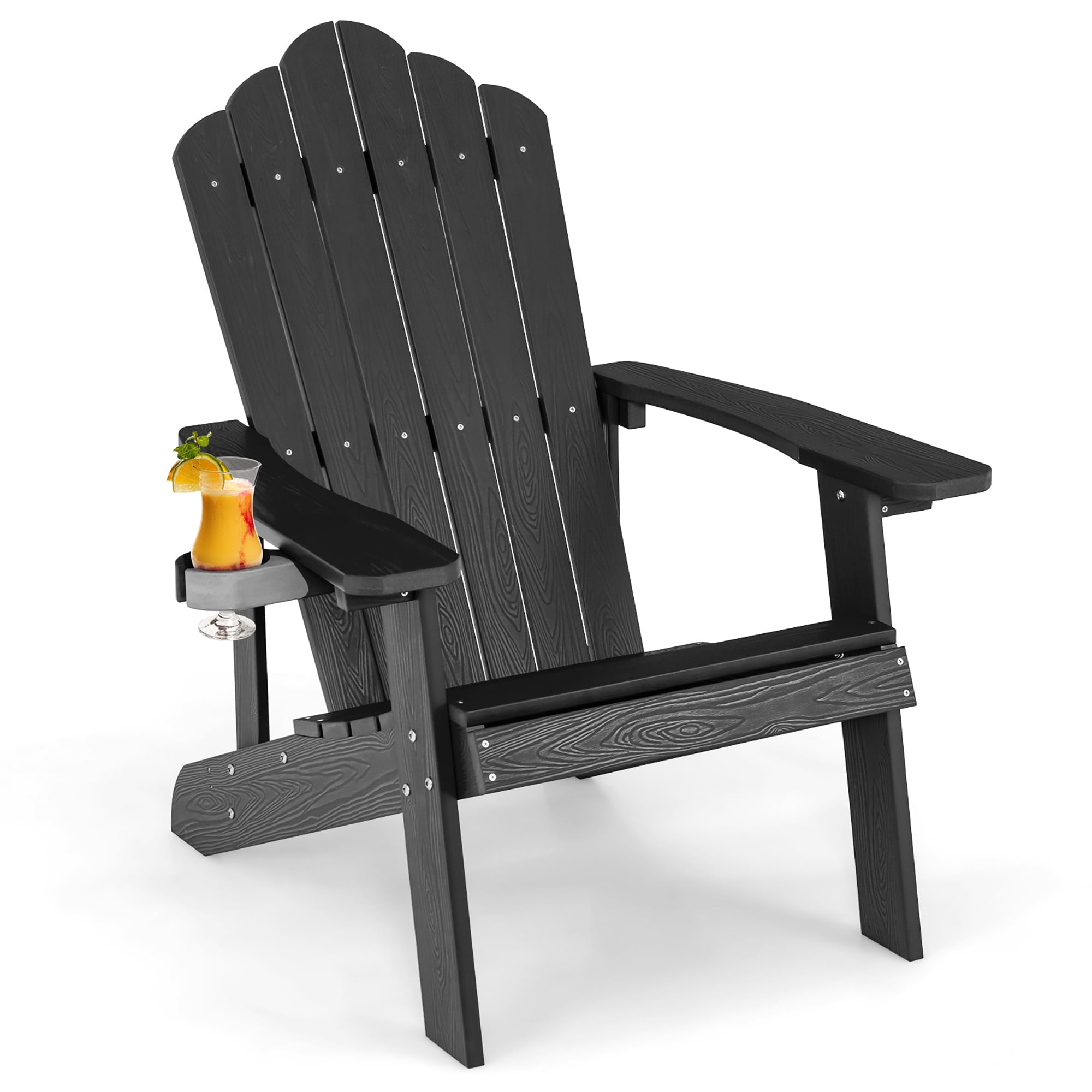 Costway Patio HIPS Adirondack Chair with Cup Holder Weather Resistant