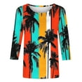 thumbnail image 5 of CYMMPU Flower Pattern 3/4 Sleeve Round Neck Loose Fit Tunic Tops Fall Fashion Shirts Blouses for Women Dressy Casual Spring Tops Pleated Dressy T-Shirts Mint Green M, 5 of 5