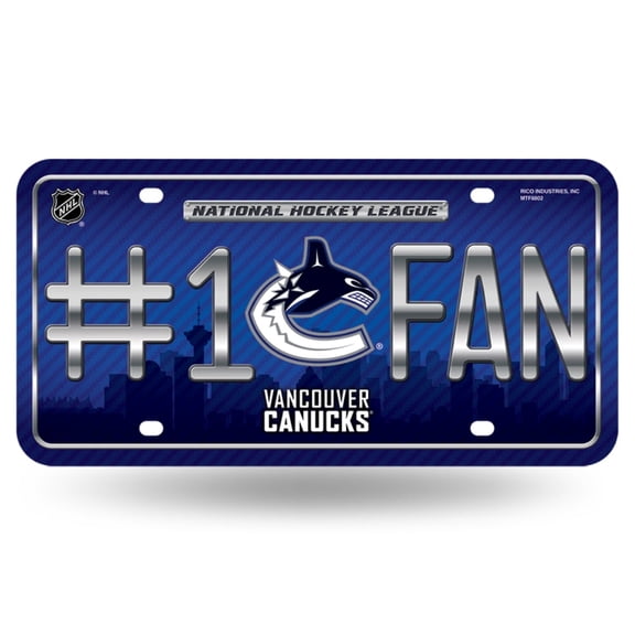 Vancouver Hockey Canucks #1 Fan Metal License Plate Tag - Number One! Let's Go!!
