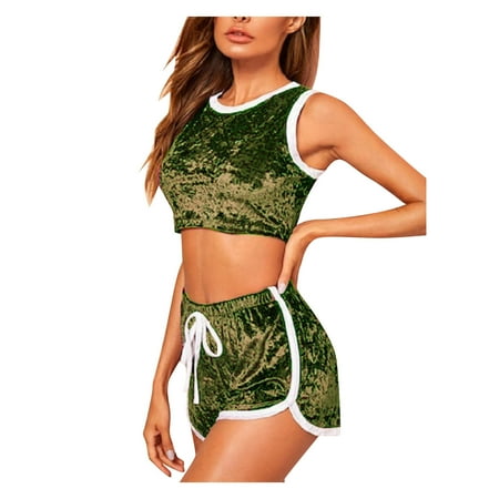 

Summer Clearance Womens Pajamas WJSXC Pajamas for Women Women Sexy-Lingerie Sleepwear Satin Silk Babydoll Lace Up Nightwear Pajamas Set Green XL