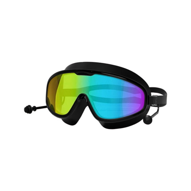 Gafas de natación para hombre y mujer, montura grande con tapones para los oídos. Revestimiento negro en bolsa