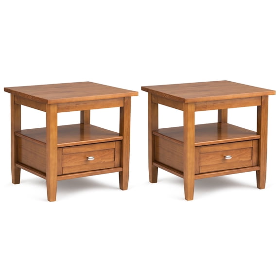 Simpli Home Warm Shaker 20 inch Solid Wood Transitional End Table in Light Golden Brown (Set of 2)