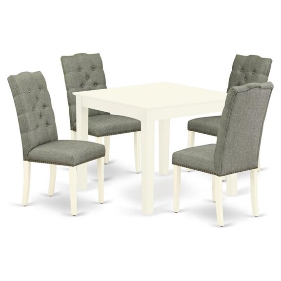 East West Furniture Oxford 5-piece Wood Dining Set with High Back in Linen White
