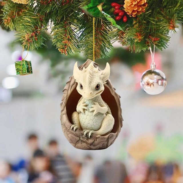 Adorno de huevo de bebé de dragón, adorno de árbol de Navidad, colgante de coche de dibujos animados lindo, llavero de bolsa, decoración de acrílico, colgante de Navidad