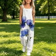 thumbnail image 2 of YunPes Girls Watercolor Jumpsuits Floral Printed Wide Leg Rompers Plus Size Lightweight Spaghetti Tie Strap Overalls, 2 of 4