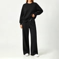 thumbnail image 6 of Costeam Women Crew Neck Long Sleeve Top Wide Leg Pants 2 Piece Outfit Set Soft Stretch Knit Loungewear Tracksuit with Side Pockets Loose Fit Casual Daily Outdoor Bottom Sets, 6 of 6