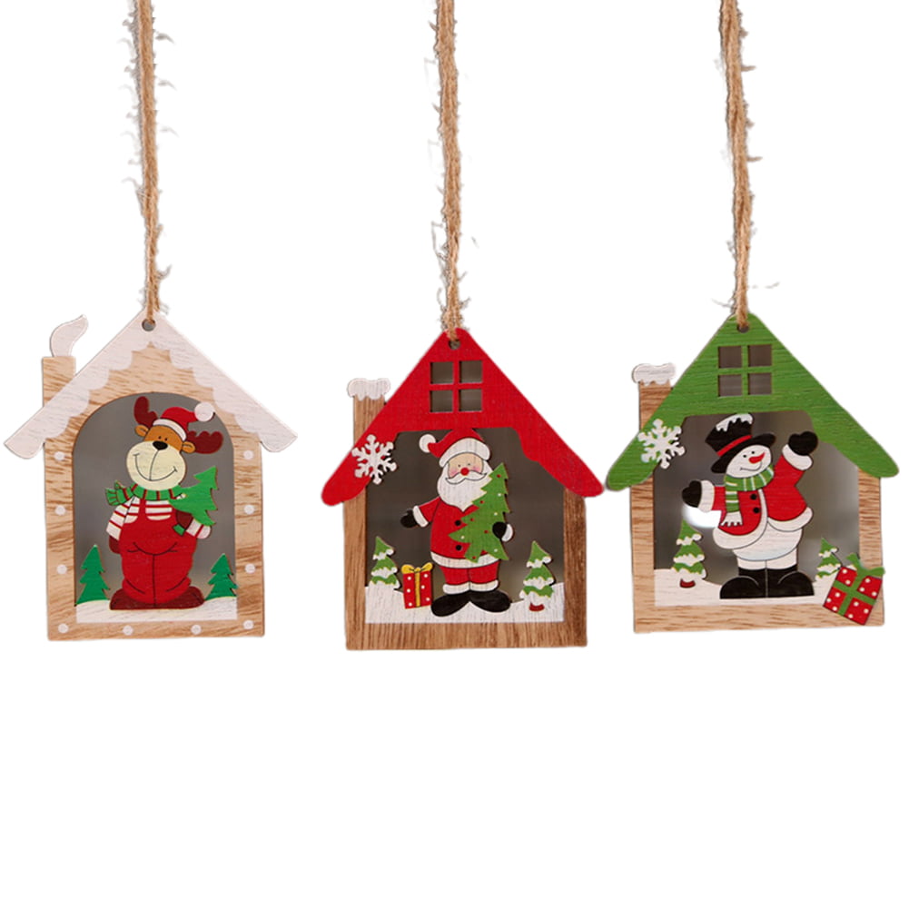 Wooden Decor Tree Party DIY Christmas Photo Ornaments Hanging Frame Pendant Xmas 