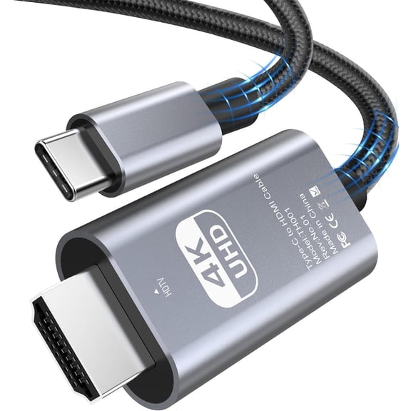 USB C to HDTV Cable 6.6ft [4K@30Hz High-Speed] USB Type C to HDTV Thunderbolt 3 to HDTV 2.0 Cable Compatible with iPhone 17/16/15 Series, MacBook Pro/Air/Mini, iPad Pro/Air, Galaxy S,Switch