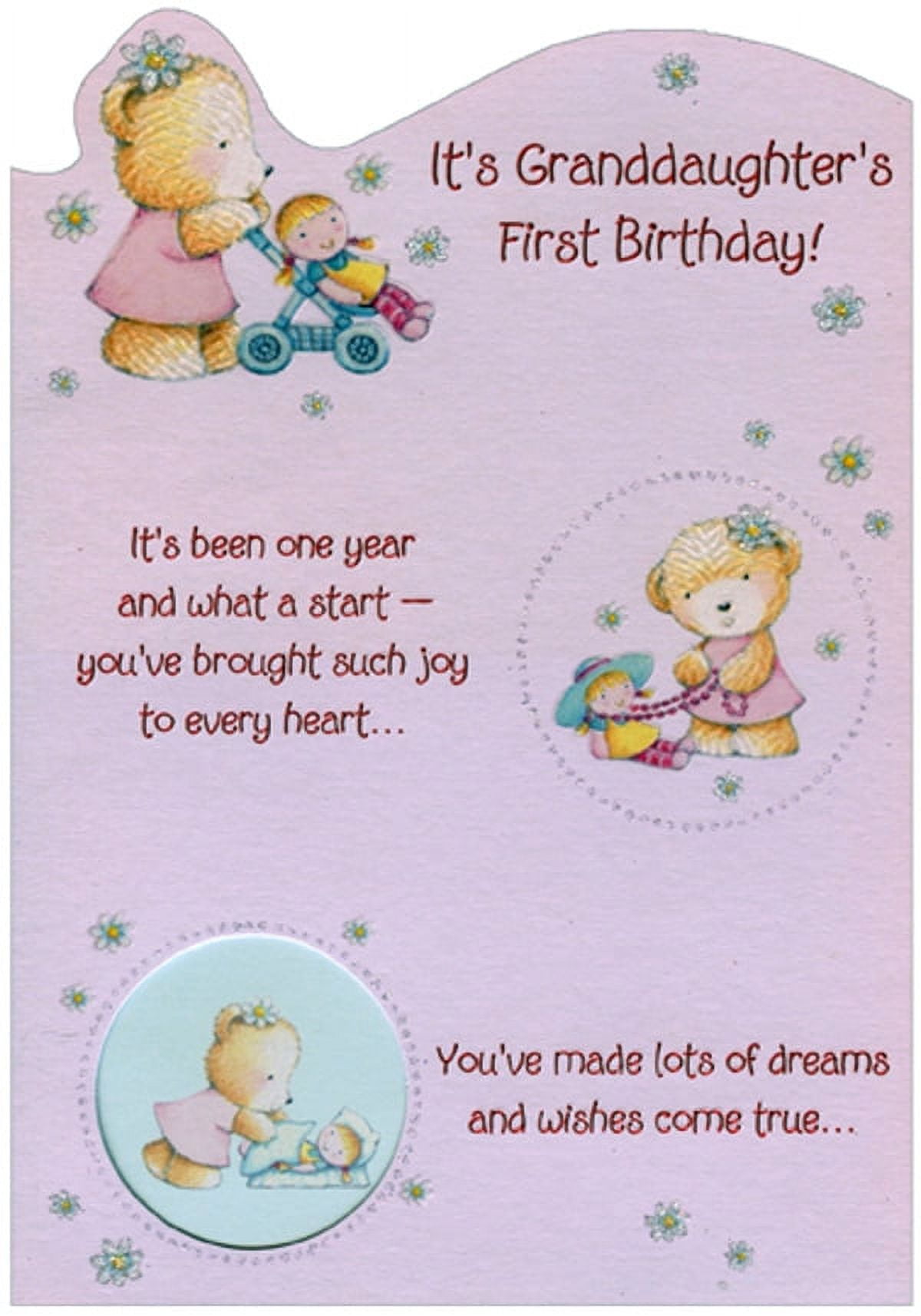 Glitter "One" First Birthday Card For Girls - Cute Faces On Letters, 5.25x7.5 Inch Milestone Card