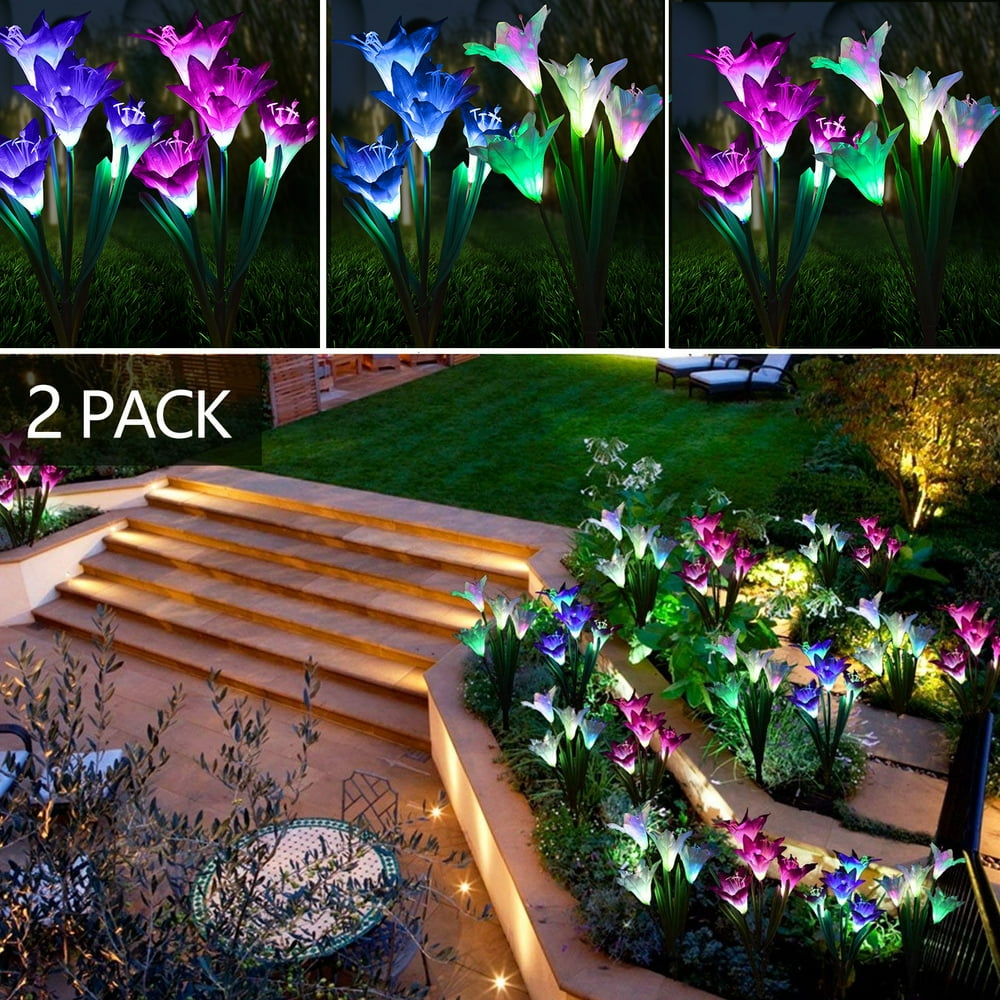 Outdoor Solar Flower Garden Stake Lights, EEEkit 2Pcs Solar Powered