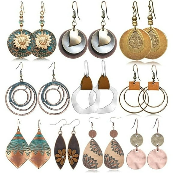 10 Pairs Bohemian Earrings for Women, Vintage Dangle Drop Earrings Set with Geometric & Floral Designs, Lightweight Jewelry for Daily Wear & Gift Giving
